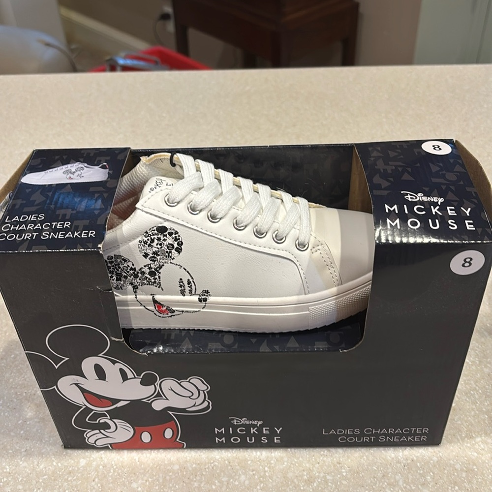 Disney Character Sneaker, Mickey Mouse, new in box, women’s size 8, white upper